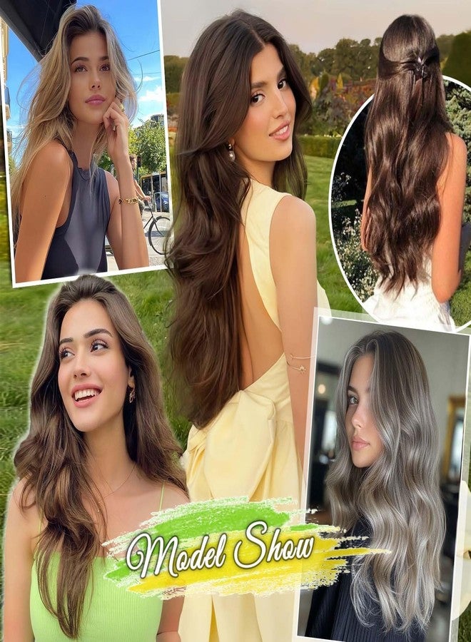 Perience 24 Inch Silver Gray Hair Extensions Clip ins for Women, Long Wavy Curly Clip on Hair Extensions, 4PCS Soft Natural Look Clip in Hair Extension for Women(60#, 24INCH) - Image 5